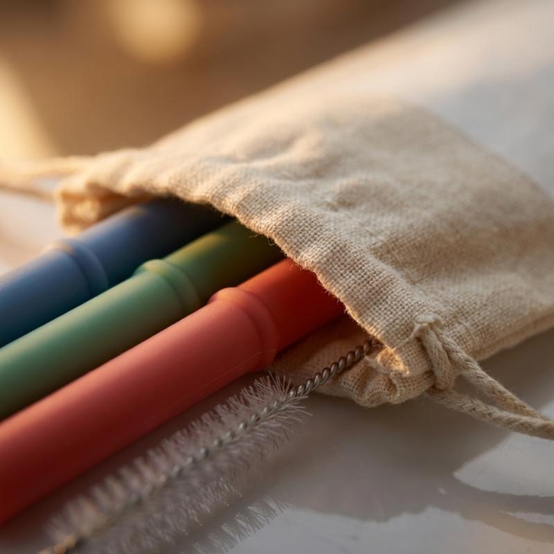 Reusable Silicone Straw Set